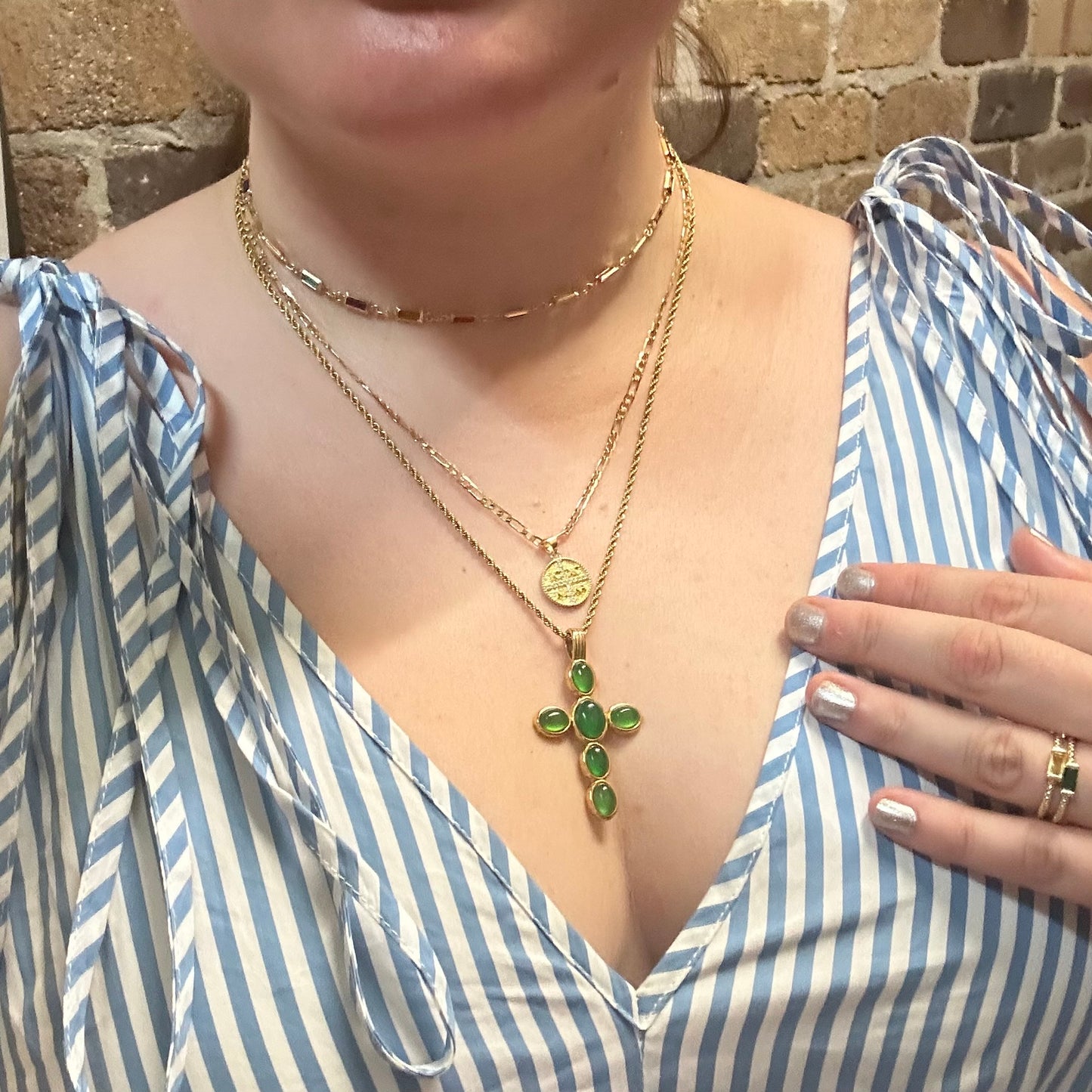 Nikola | 14K Gold-Plated Pendant & Figaro Chain