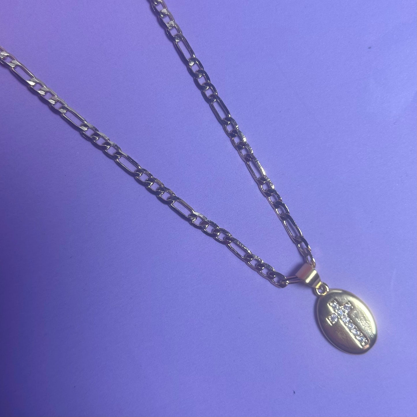 Iva | 14K Gold-Plated Cross Pendant & Figaro Chain