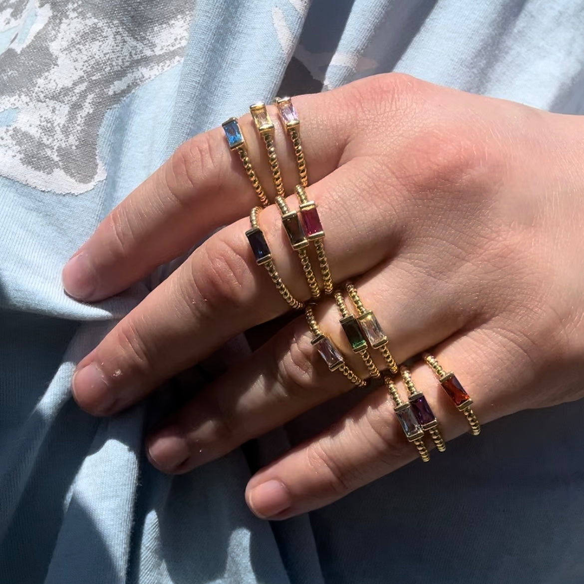 Nada | Birthstone Collection Gold & Zircon Stacking Rings