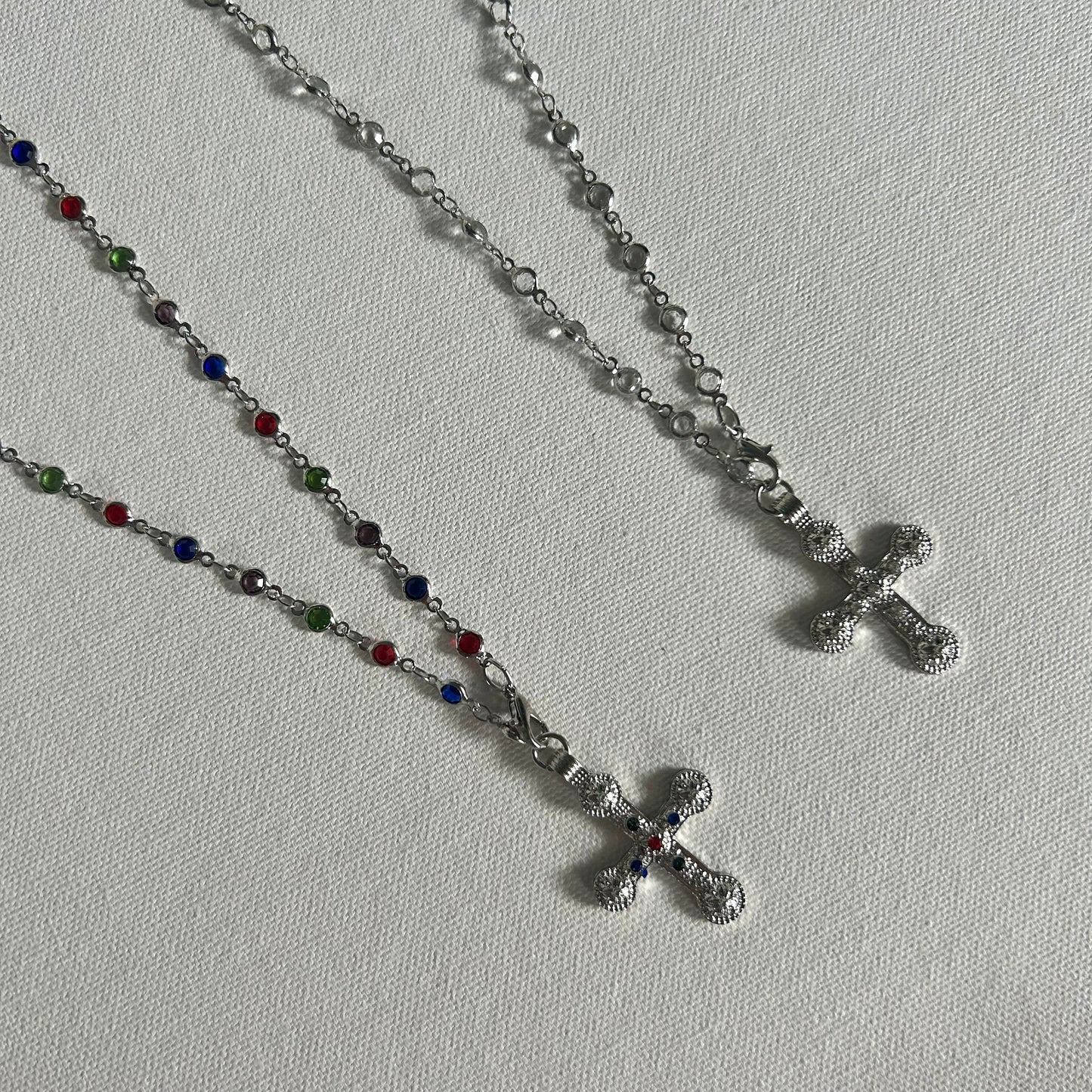 Mileva Cross Necklace in Silver with Clear Crystal Beads