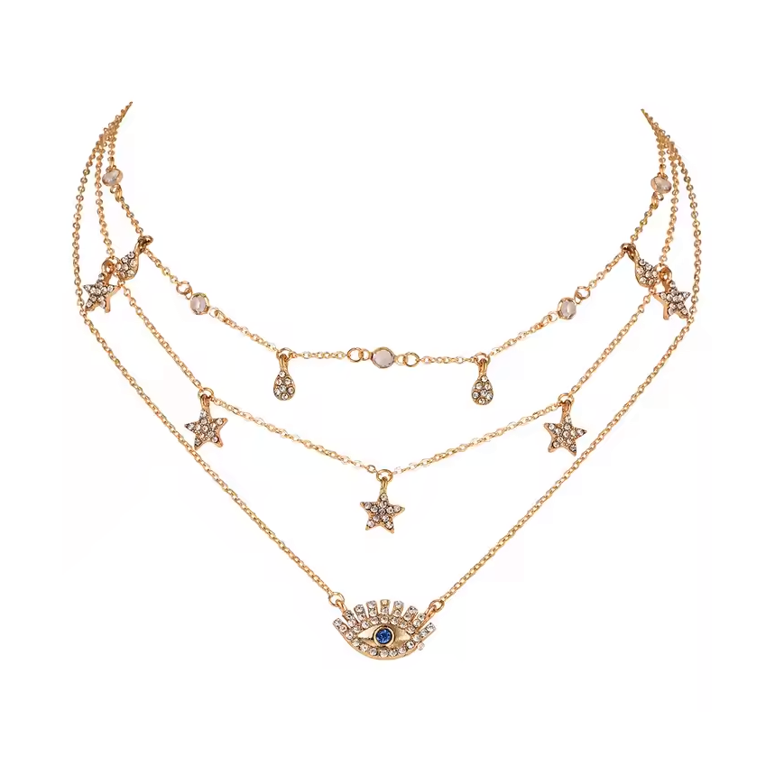Nina: 18K Gold-Plated Eye & Star Layered Necklace