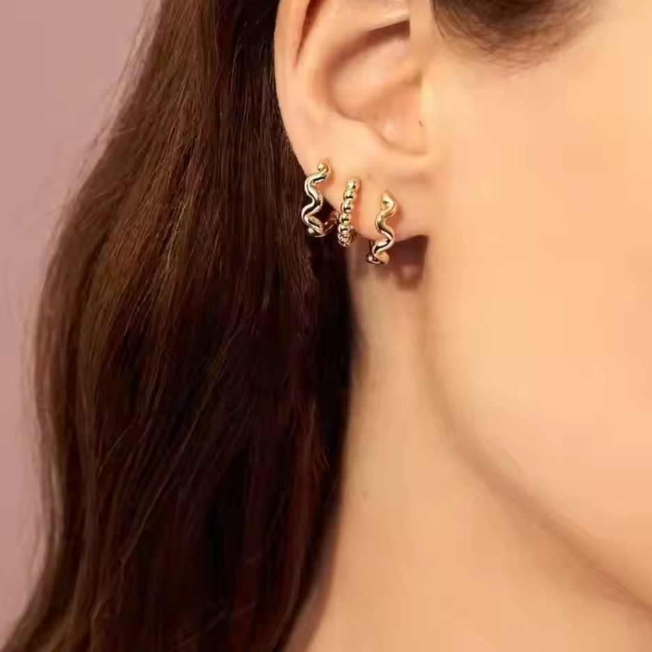 Helena | Wave Huggie Hoop Earrings