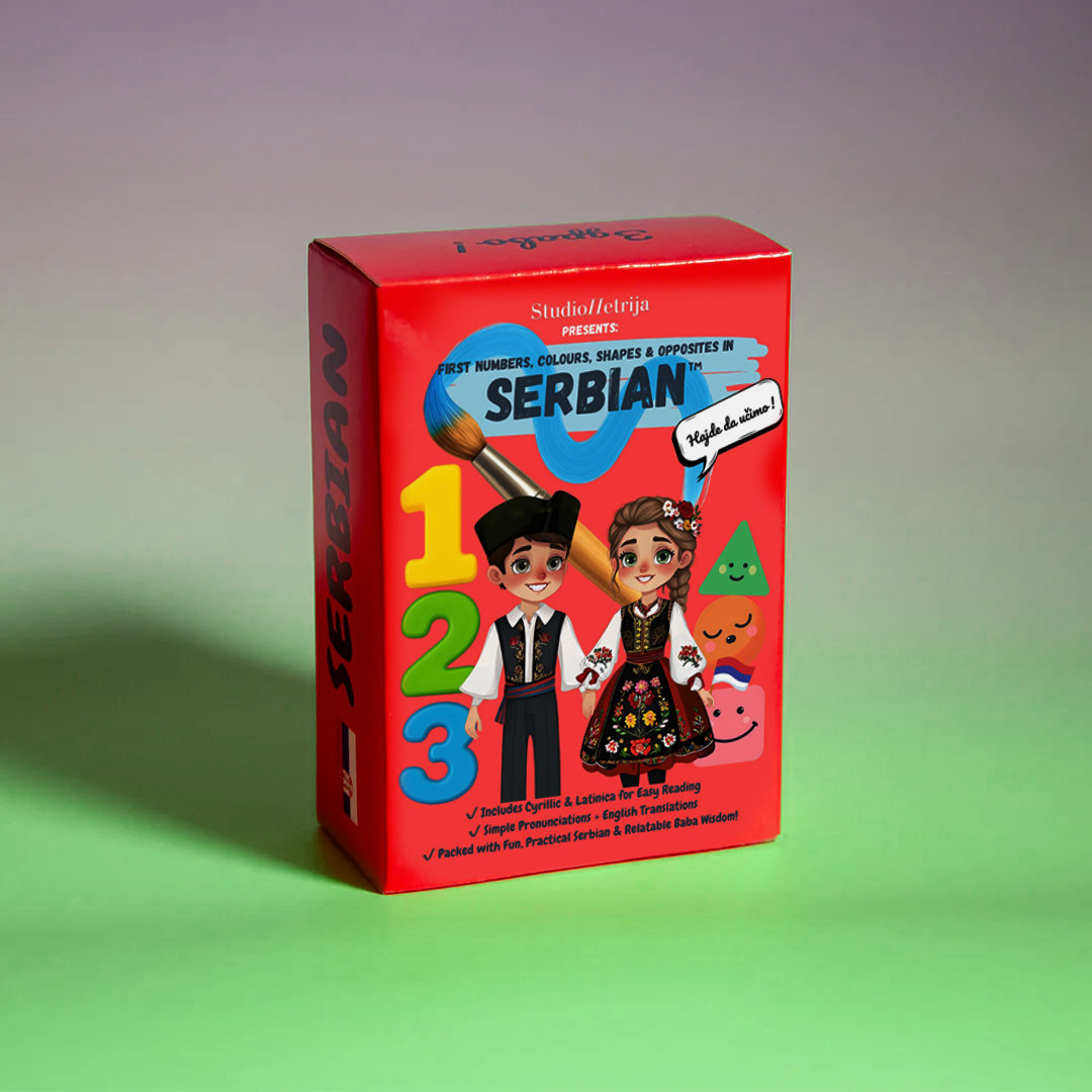 PREORDER First Words in Serbian™- Numbers, Colours, Shapes & Opposites Flashcards