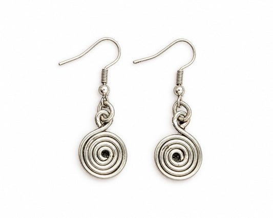 Silver Spiral Earring By Ljubenka & Stone
