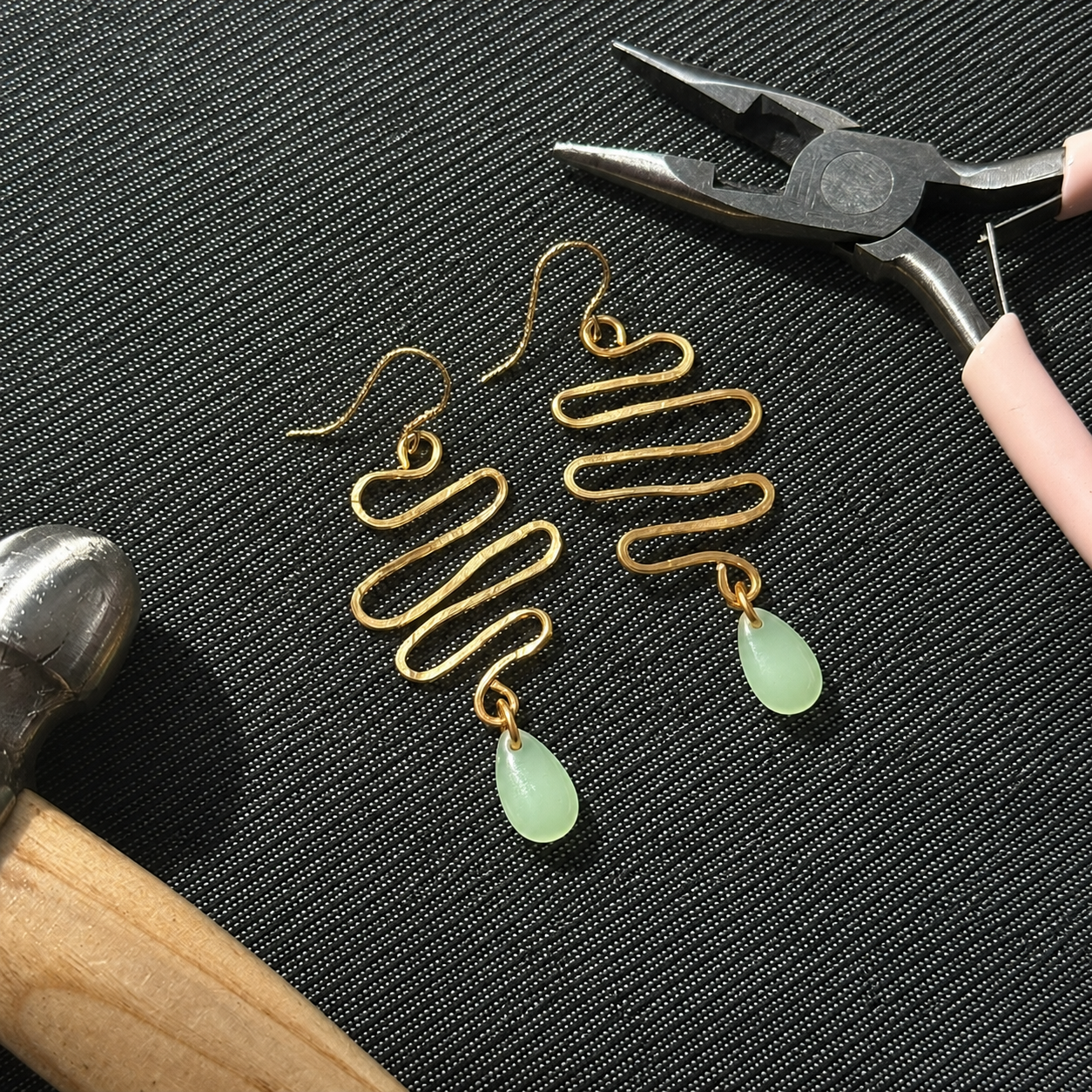 River Drop Gold Earring By Ljubenka & Stone