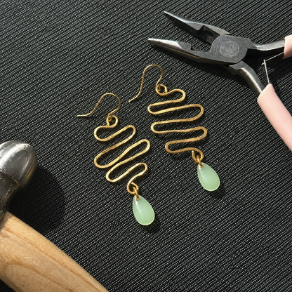 River Drop Gold Earring By Ljubenka & Stone