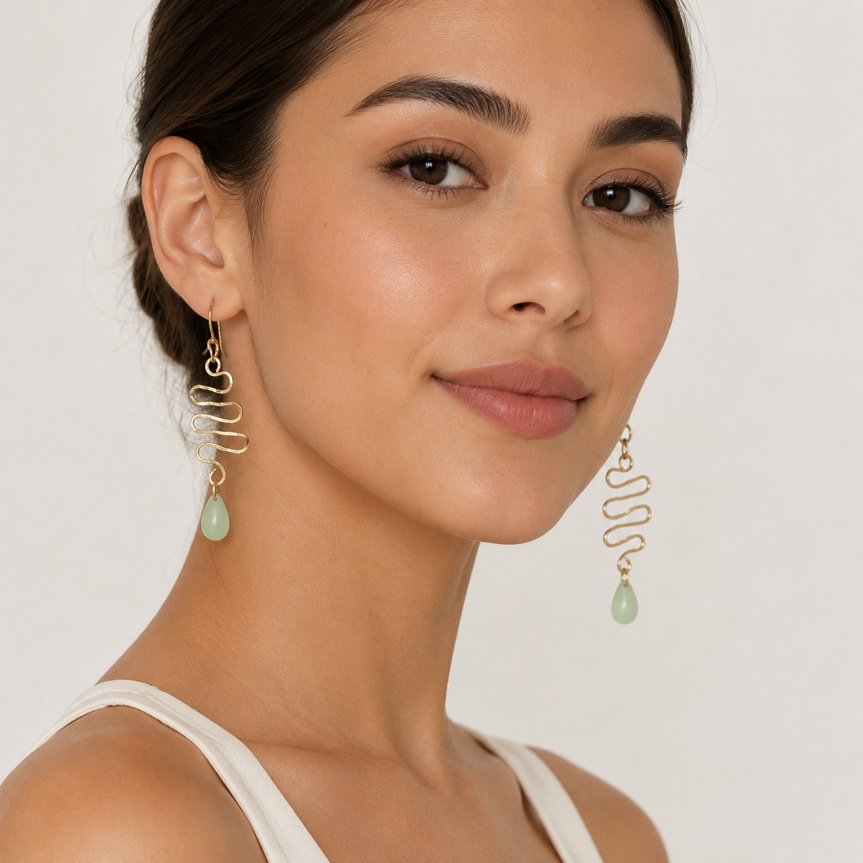 River Drop Gold Earring By Ljubenka & Stone