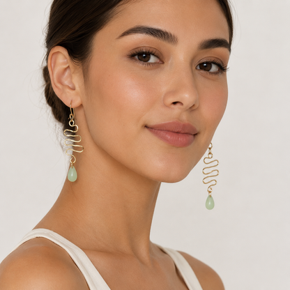 River Drop Gold Earring By Ljubenka & Stone