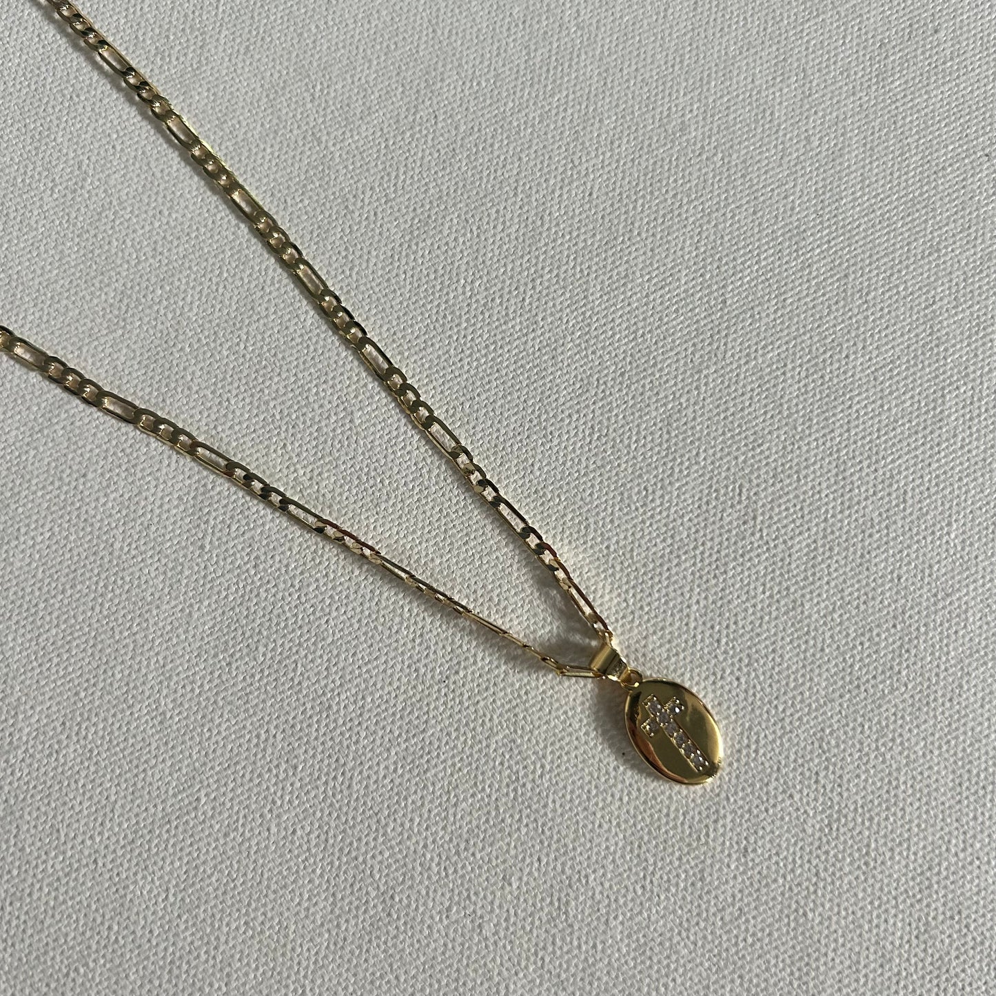 Iva | 14K Gold-Plated Cross Pendant & Figaro Chain