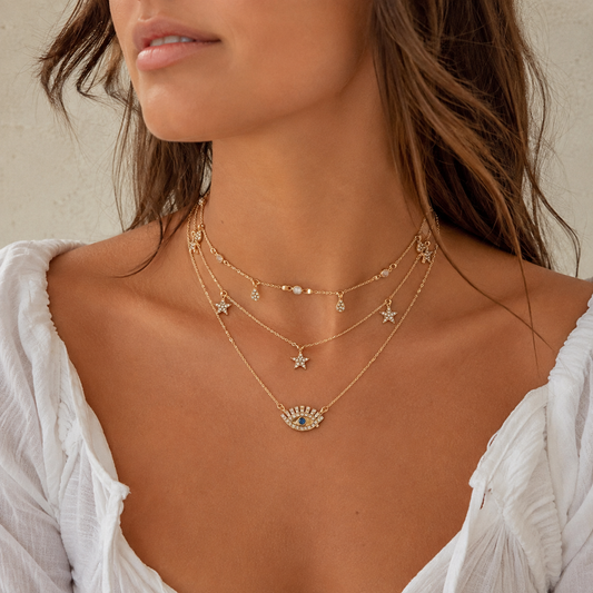 Nina: 18K Gold-Plated Eye & Star Layered Necklace