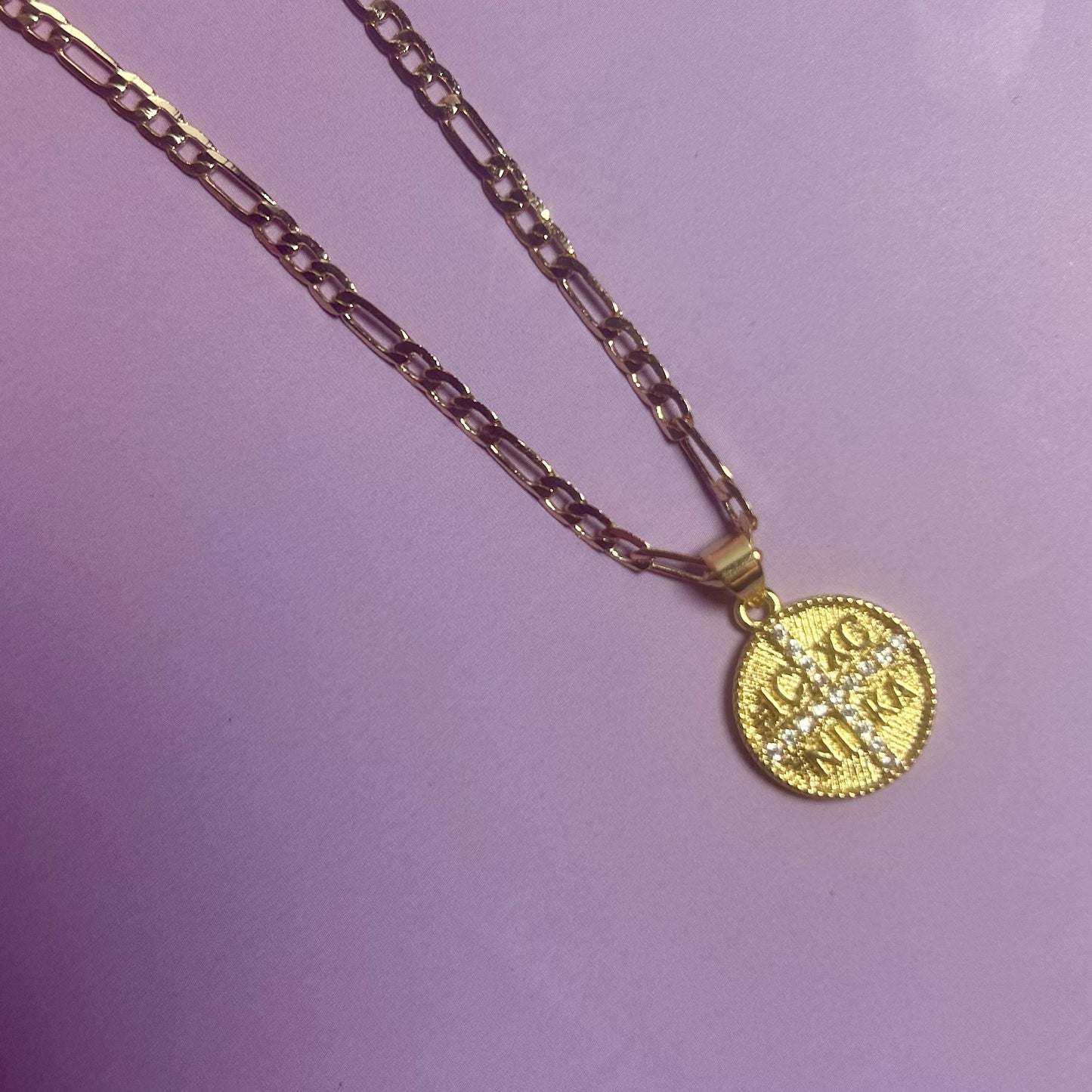Nikola | 14K Gold-Plated Pendant & Figaro Chain