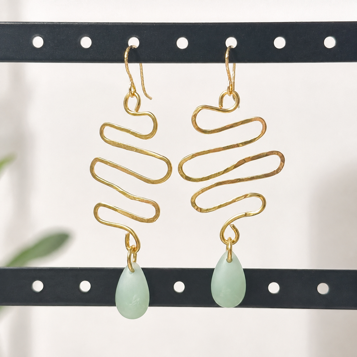 River Drop Gold Earring By Ljubenka & Stone