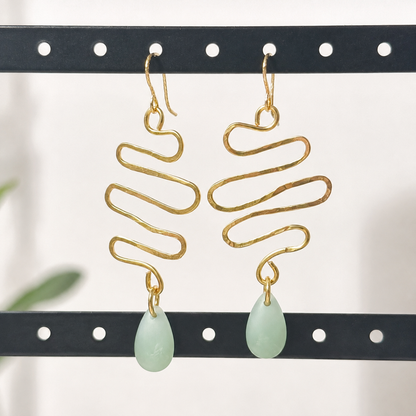 River Drop Gold Earring By Ljubenka & Stone