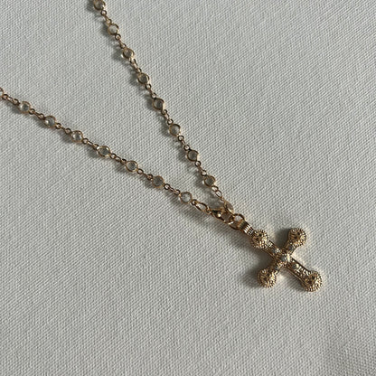 Mileva Cross Necklace in Gold with Clear Crystal Beads