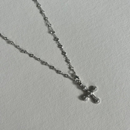 Mileva Cross Necklace in Silver with Clear Crystal Beads