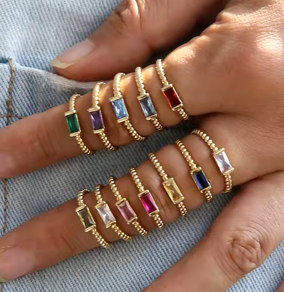 Nada | Birthstone Collection Gold & Zircon Stacking Rings