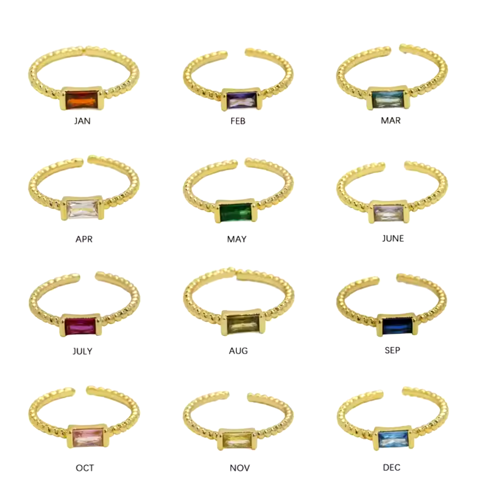 Nada | Birthstone Collection Gold & Zircon Stacking Rings