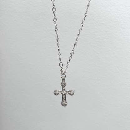 Mileva Cross Necklace in Silver with Clear Crystal Beads