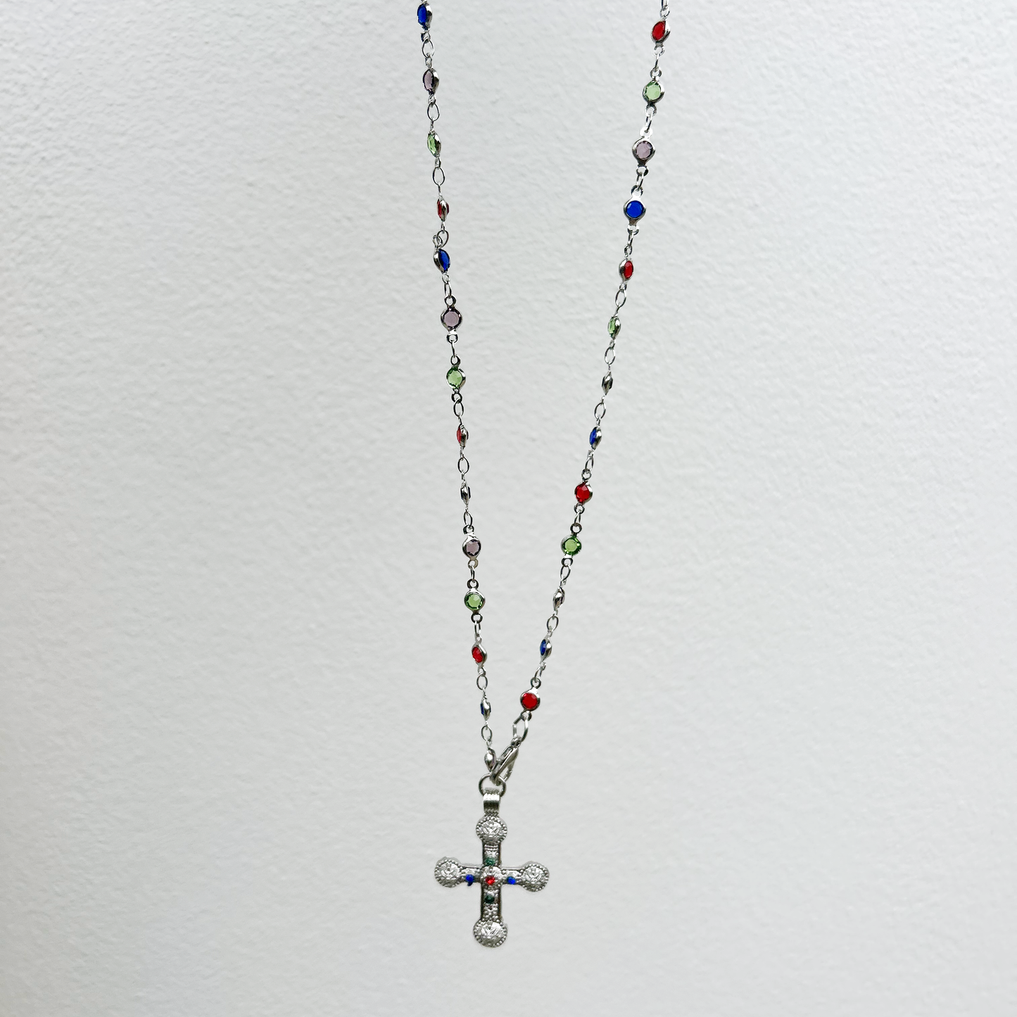 Mileva Cross Necklace in Silver with Colourful Beads
