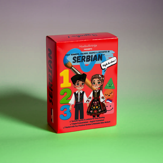PREORDER First Words in Serbian™- Numbers, Colours, Shapes & Opposites Flashcards
