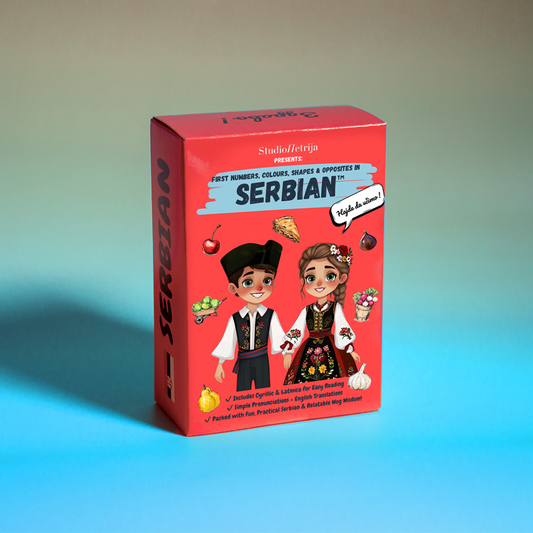 PREORDER First Words in Serbian™- Numbers, Colours, Shapes & Opposites Flashcards